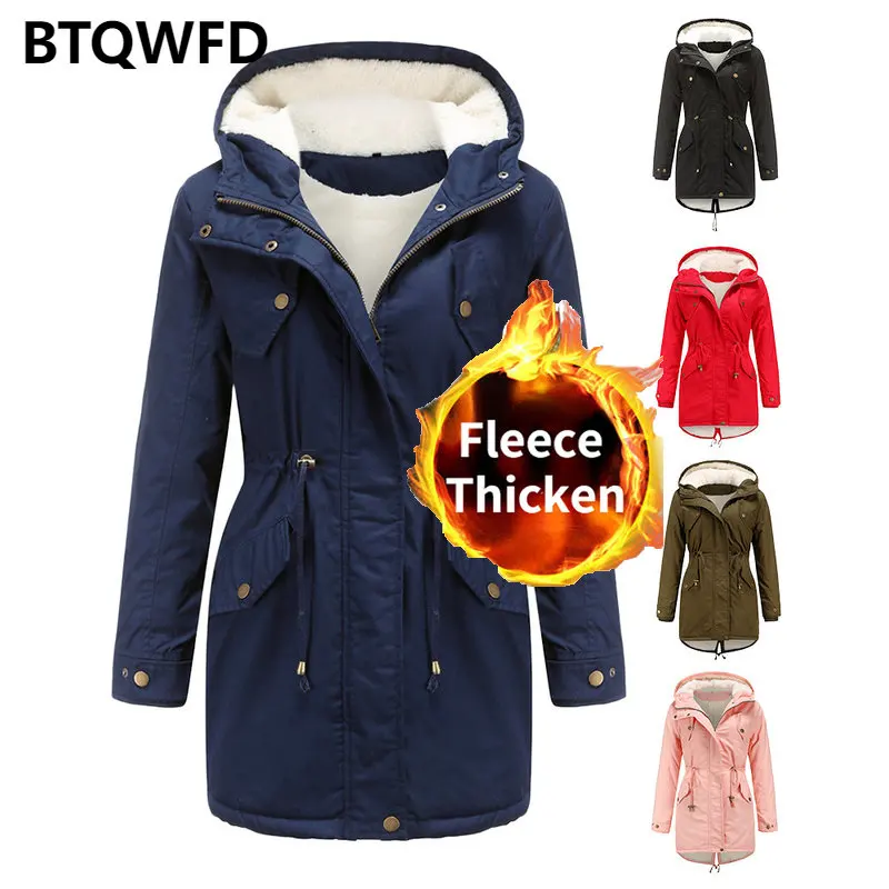 

Winter Thicken Jackets Woman Zipper Female Clothing Hooded Parkas Fleece Solid Color Coats 2022 New Warm Autumn Fashion Outwear