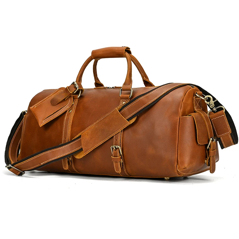 Retro Travel Handbags For Men Leather Geunine Luggage Bag Men's Travel Shoulder Messenger Bag Cowhide Business Trip Handbag 2022