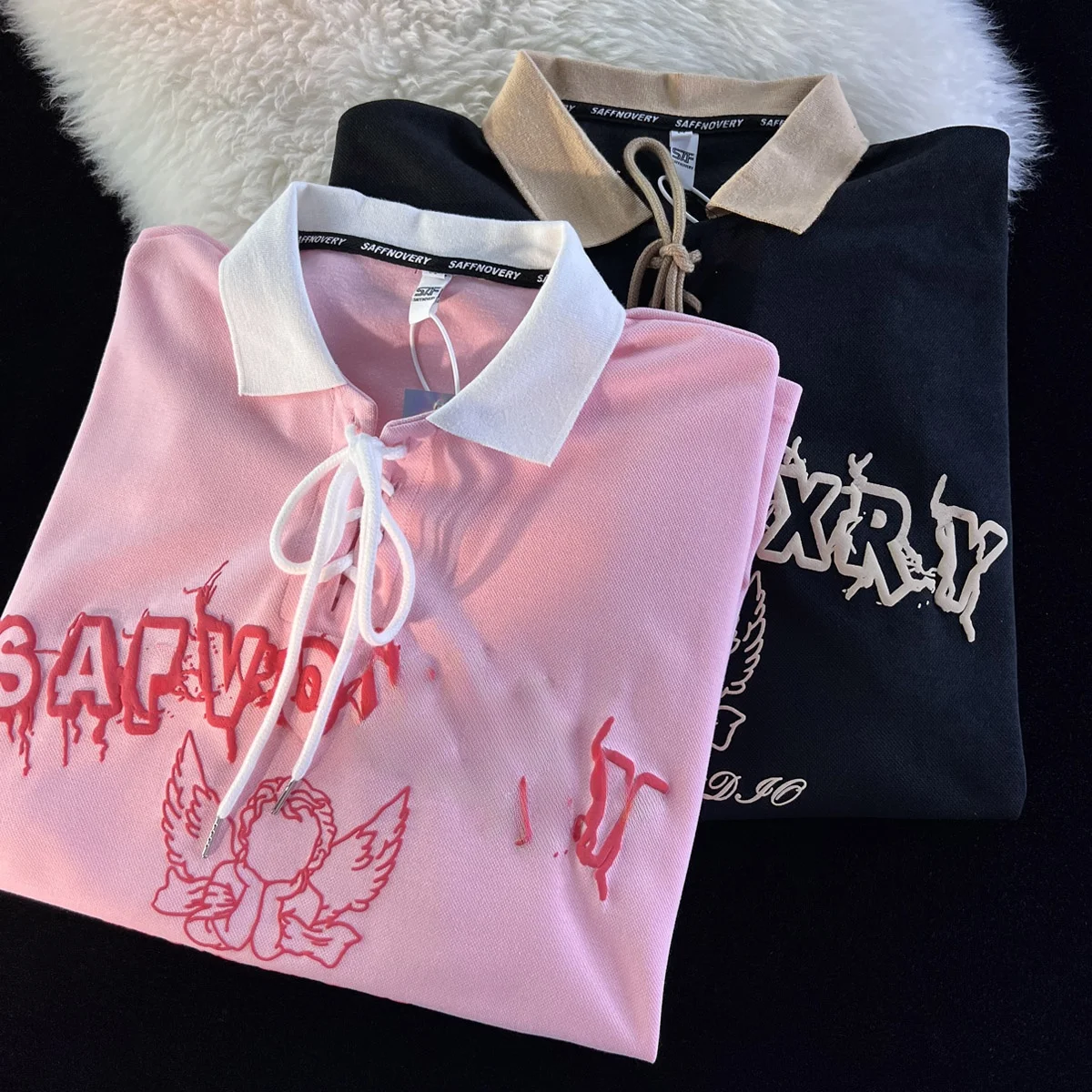 Американская винтажная рубашка-поло Ангел с короткими рукавами женская летняя