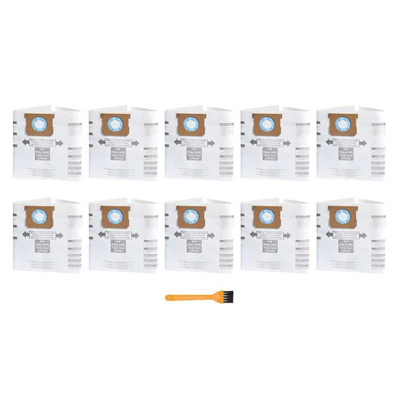 

10 Pcs Vacuum Filter Bag for Shop Vac 5-8 Gallon Type E,Dry Wet Disposable Collection Dust Bags, 9066100,90661,906-61