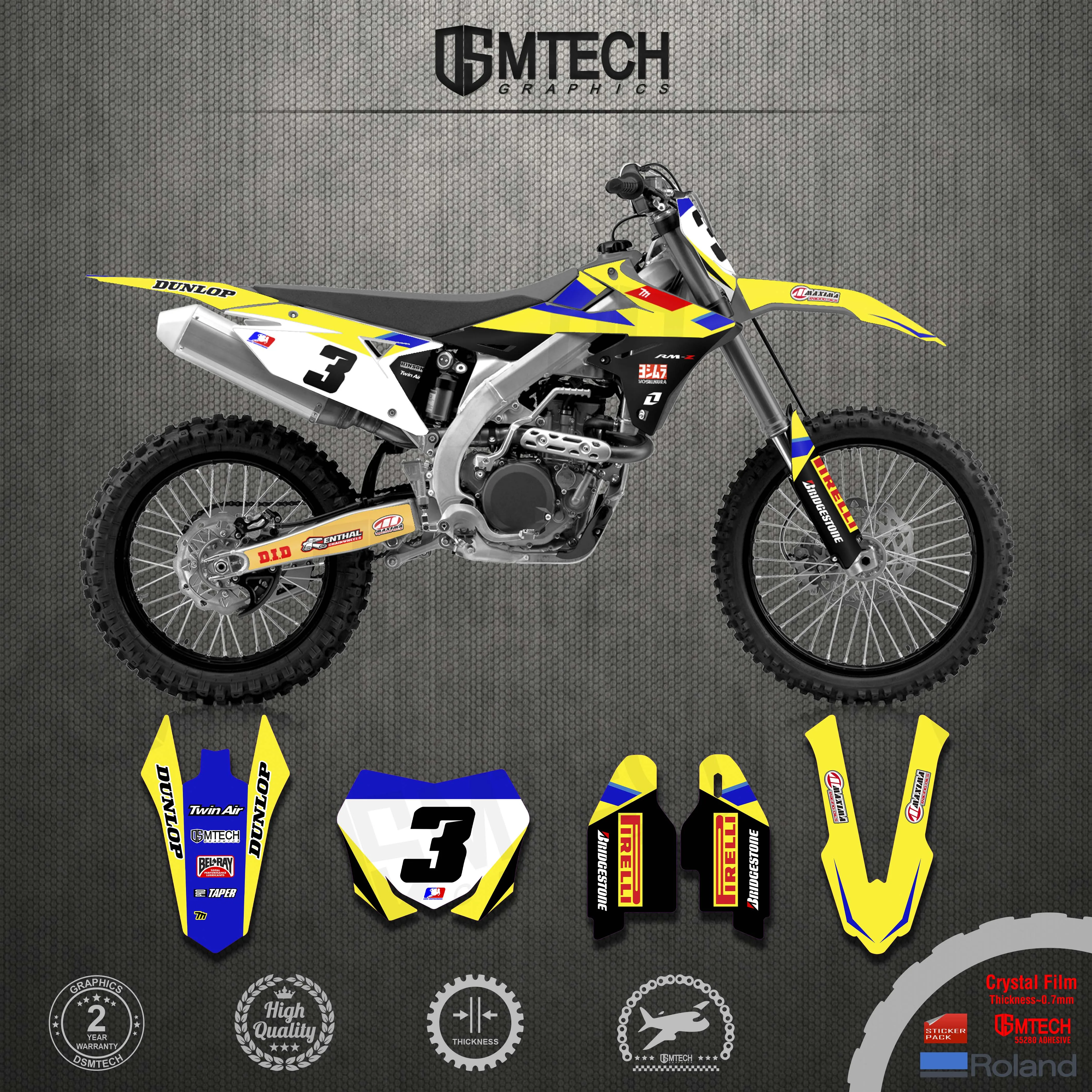 DSMTECH For Suzuki RMZ450 250 2018-22 RMZ450 2019-22 RMZ250 Full Frame Body Fairing Decals Motorcycle Racing Graphics Stickers