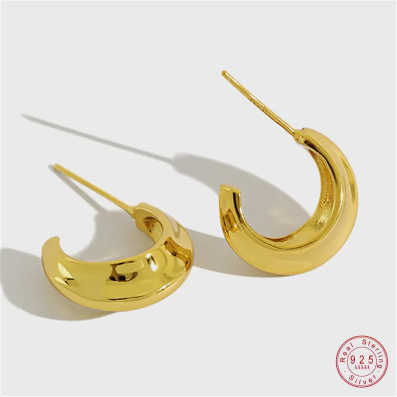 

925 Sterling Silver Korean Version Glossy Three-dimensional Moon Earrings Women Fashion Wedding Party Jewelry Friendship Gift