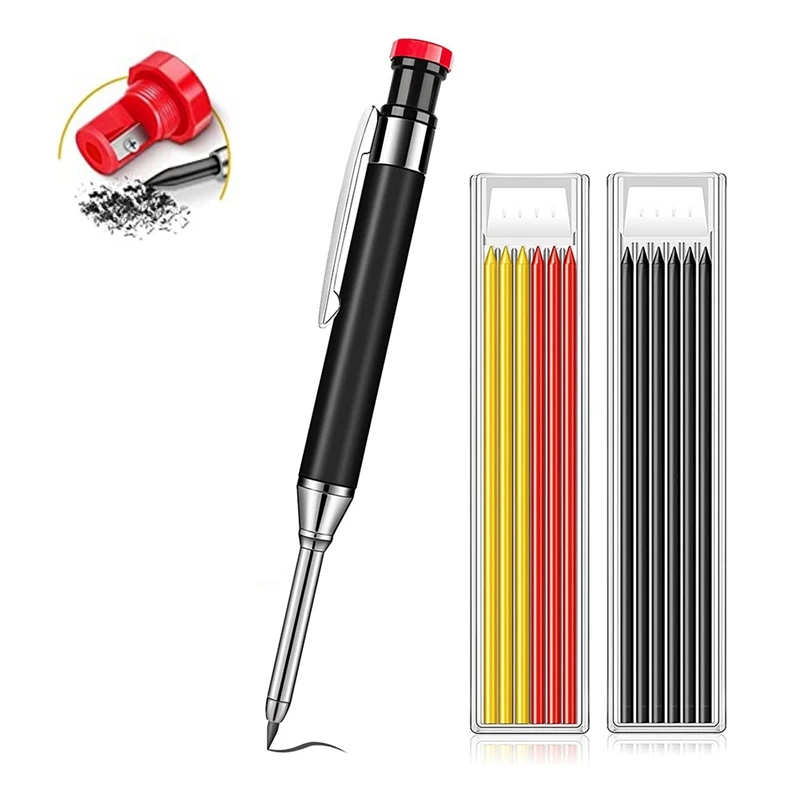 

PPYY-Mechanical Carpenter Pencils Construction Pencils Heavy Duty With Built-In Sharpener For Woodworking Marking Tool