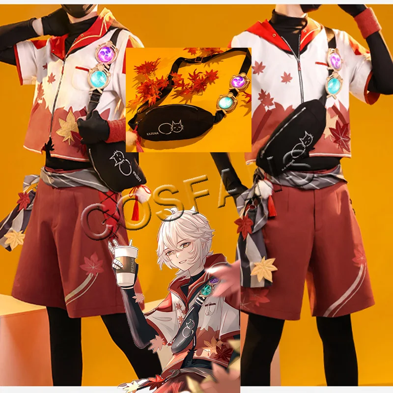 

Game Genshin Impact Kaedehara Kazuha Doujin Casual Wear Cosplay Costume Cool Short Sleeve Cosplay Full set and wig women men