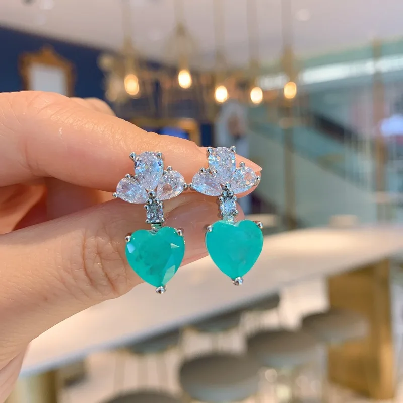 Фото Cellacity Real 925 Sterling Silver Jewelry Set For Women Paraiba 10*10mm Heart Vintage Blue Gemstones Wedding Party Fine Jewelry №4