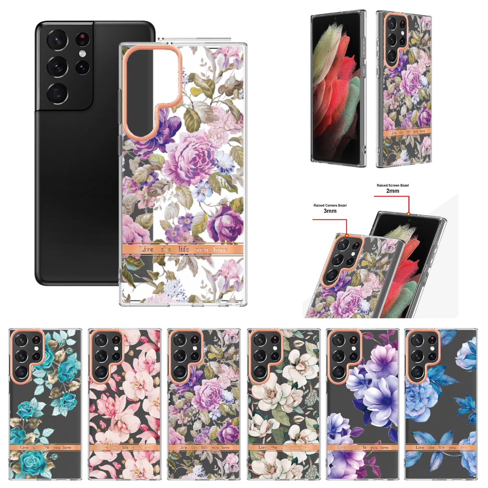 

For Samsung Galaxy S22 Ultra S21FE S20 Plus A23 A73 A53 A33 A13 A22 A72 A52 A32 A12 Case Cute Flowers Ultra Thin Back Cover