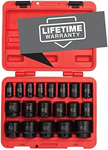 

2640, 1/2 Inch Drive Socket Set, 19-Piece, SAE, 3/8 Inch \u2013 1-1/2 Inch, Cr-Mo Steel, Radius Corner Design, Dual Size Marki