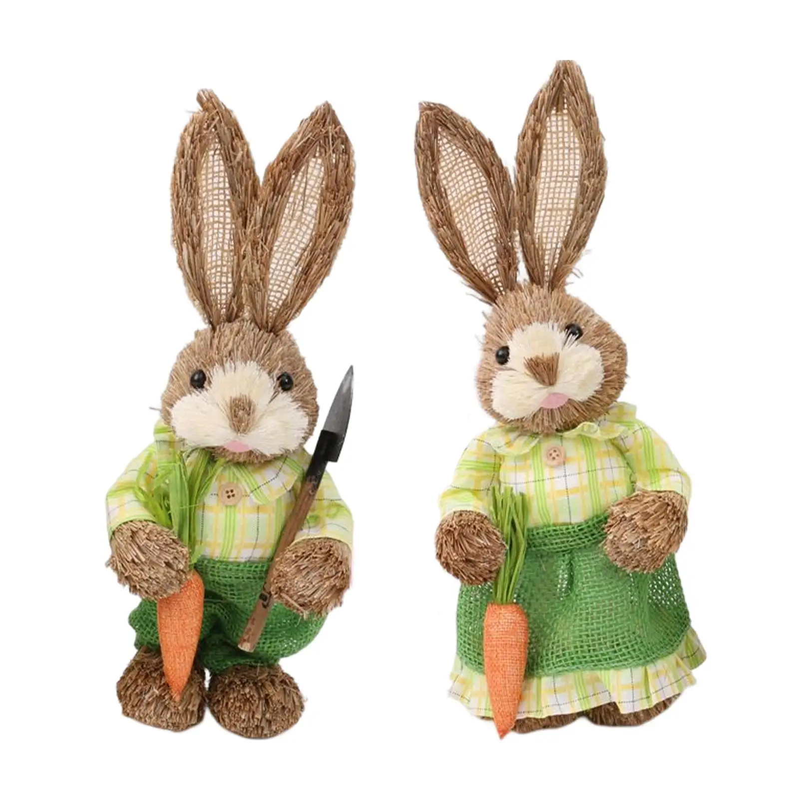 

Standing Bunny Figurine Woven Easter Rabbit Holding Carrots Doll Desktop