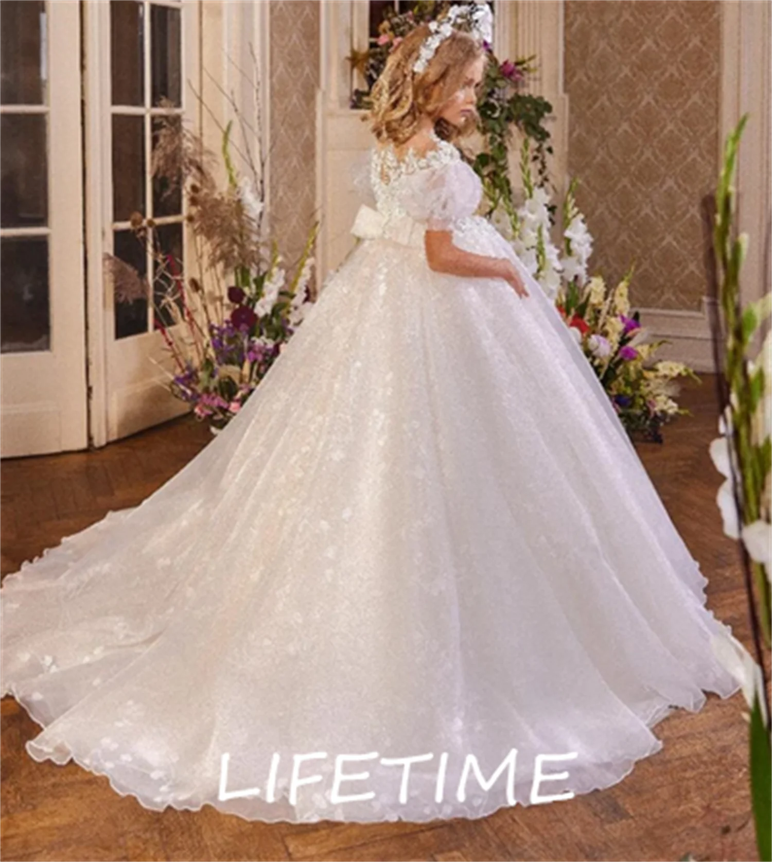 

Белое платье для девочек ручной работы с цветами, красивое Тюлевое кружевное платье, платье принцессы для первого причастия, платье для свадебной вечеринки для девочек 1-14 лет