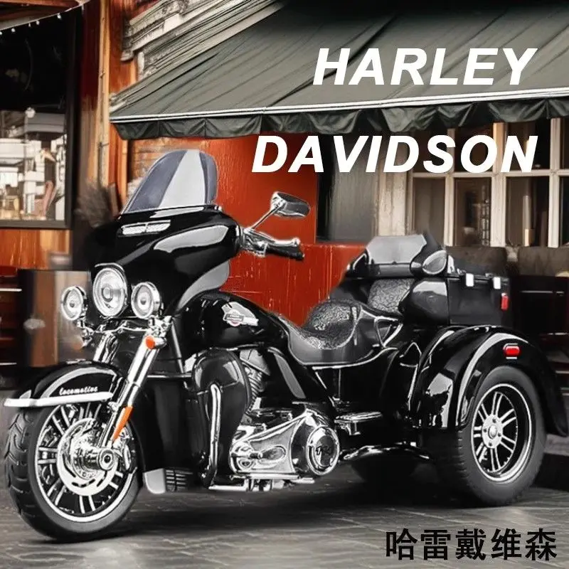 Фото Модель мотоцикла Harley Davidson Tricycle из сплава с амортизацией переднего колеса и световыми эффектами спереди и сзади для коллекционирования №1