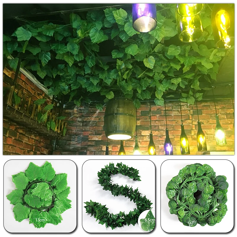 

Artificial Plants Creeper Grape Green Leaf Ivy Vine Hanging Garland for Restaurant Garden Wedding Home Wall Decor Rattan String