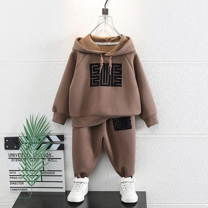 

Boys Suits Sweatshirts +Pants 2PCS/Sets 2023 Brown Warm Thicken Winter Autumn School Plus Size Children Clothing