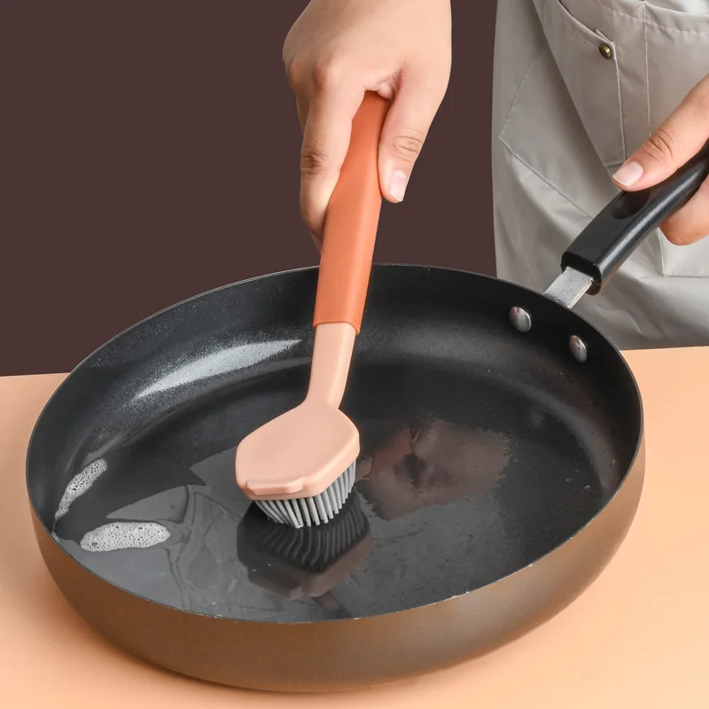 

2023 New 1Pcs Soft Non-scraping Pan Plastic Long Handle Silicone Scrub Pan Brush Kitchen Decontamination Cleaning Brush CW443