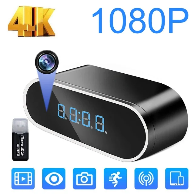 1080P Mini Camera Alarm Clock WIFI Night Vision Camcorder Audio Video Recorder Home Surveillance Security Wireless Baby Monitor