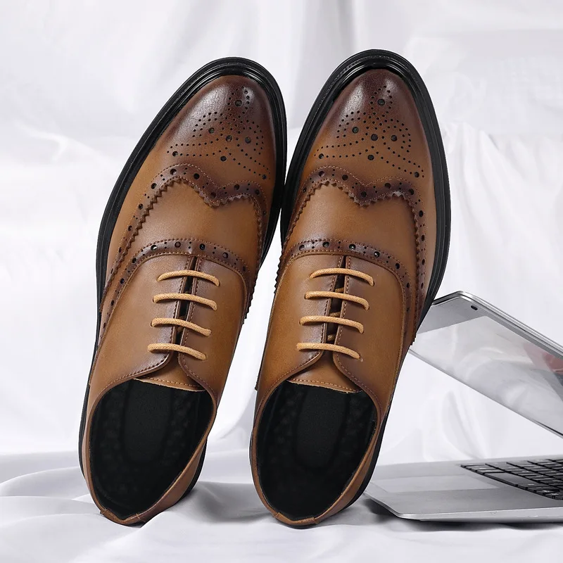 

Туфли мужские деловые из воловьей кожи, Нескользящие, на шнуровке, однотонные, дышащие, Модные Формальные туфли, лоферы