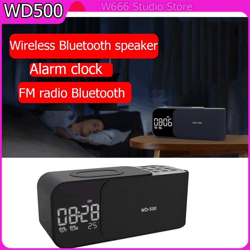 Enlarge Portable Wireless Charging Alarm Clock Fm Radio Bluetooth Speaker With Microphone Temperature Indicator Speakers Bluetooth