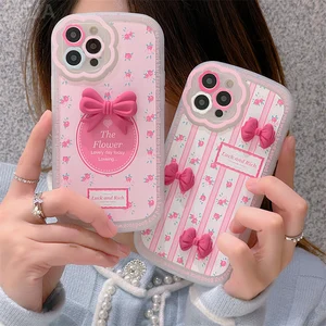 Fashion 3D Bow Knot Pink Flower Phone Case for Apple iPhone 13 Pro 12 11 Pro Max X XR XS Max Cover Women Cute Soft Cases