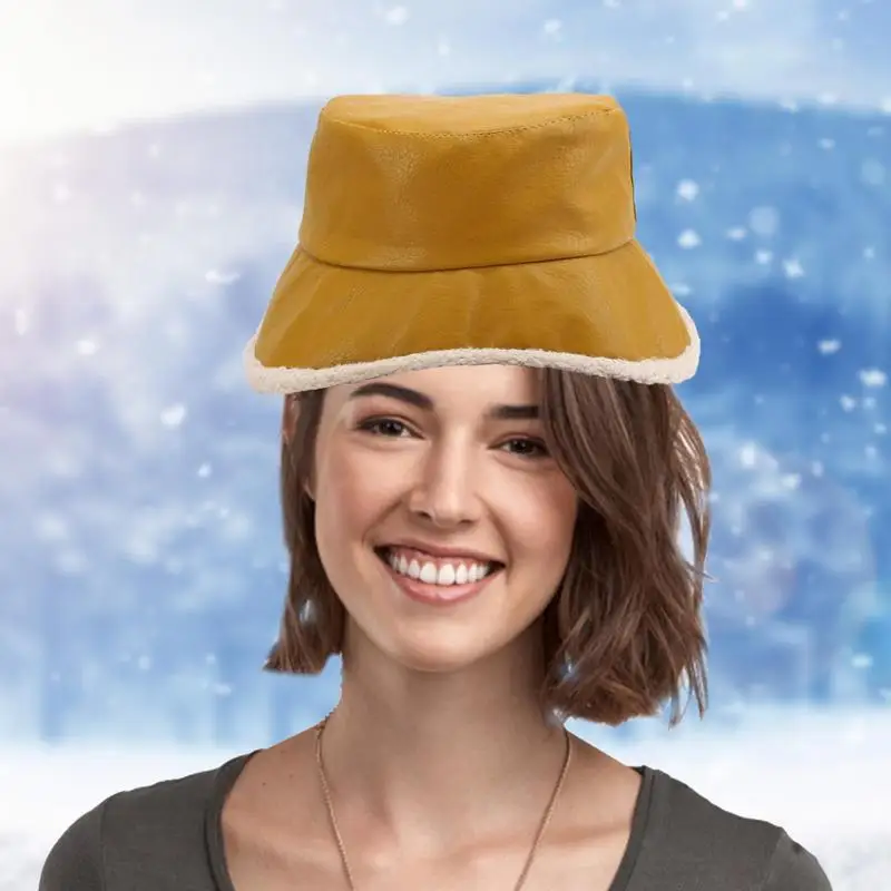 Панама женская плотная теплая шерстяная плюшевая кожаная с большими полями