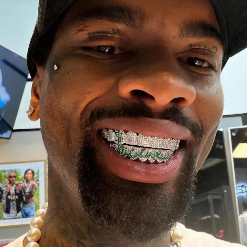 Фото Зубные грилзы TOPGRILLZ Iced Out с узором 8/8 долларов, инкрустированные фианитами, в стиле хип-хоп, блестящие, с циркониевыми вставками, для женщин и мужчин, ювелирные украшения №2