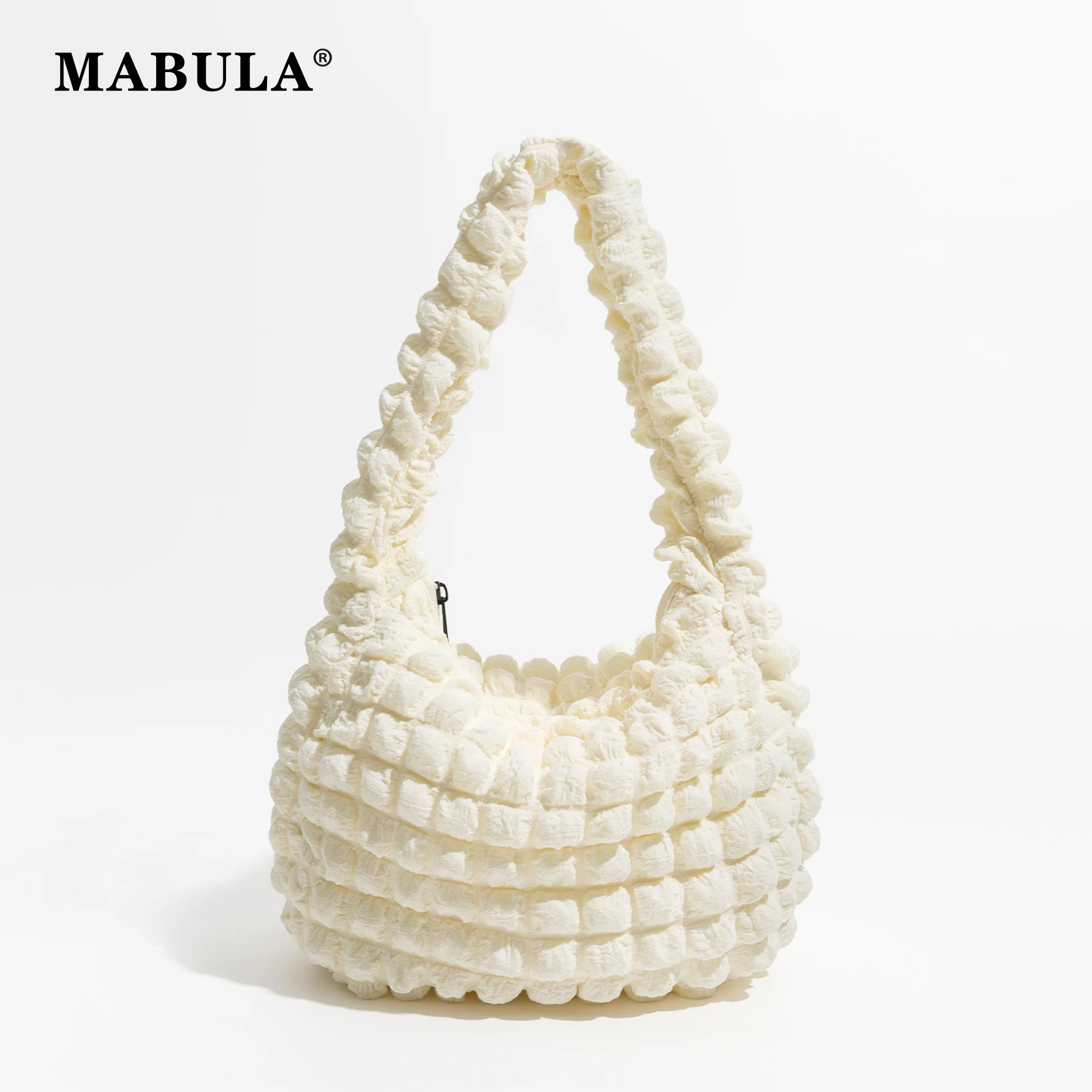 

MABULA Quilted Puff Bubble Fabric Hobo Bag Lightweight Pleated Handbag Large Protable Travel Grocery Shoulder Purse