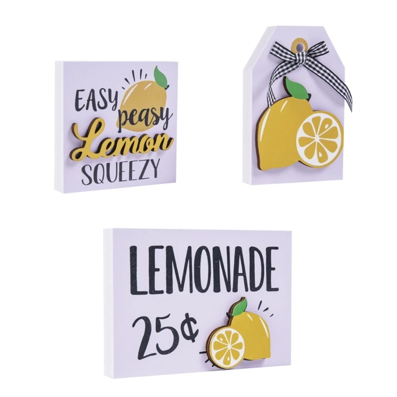 

Lemon Tiered Tray Decor Set of 3 Summer Farmhouse Block Standing Sign Decorations for Layered Pallets Kitchen Decor