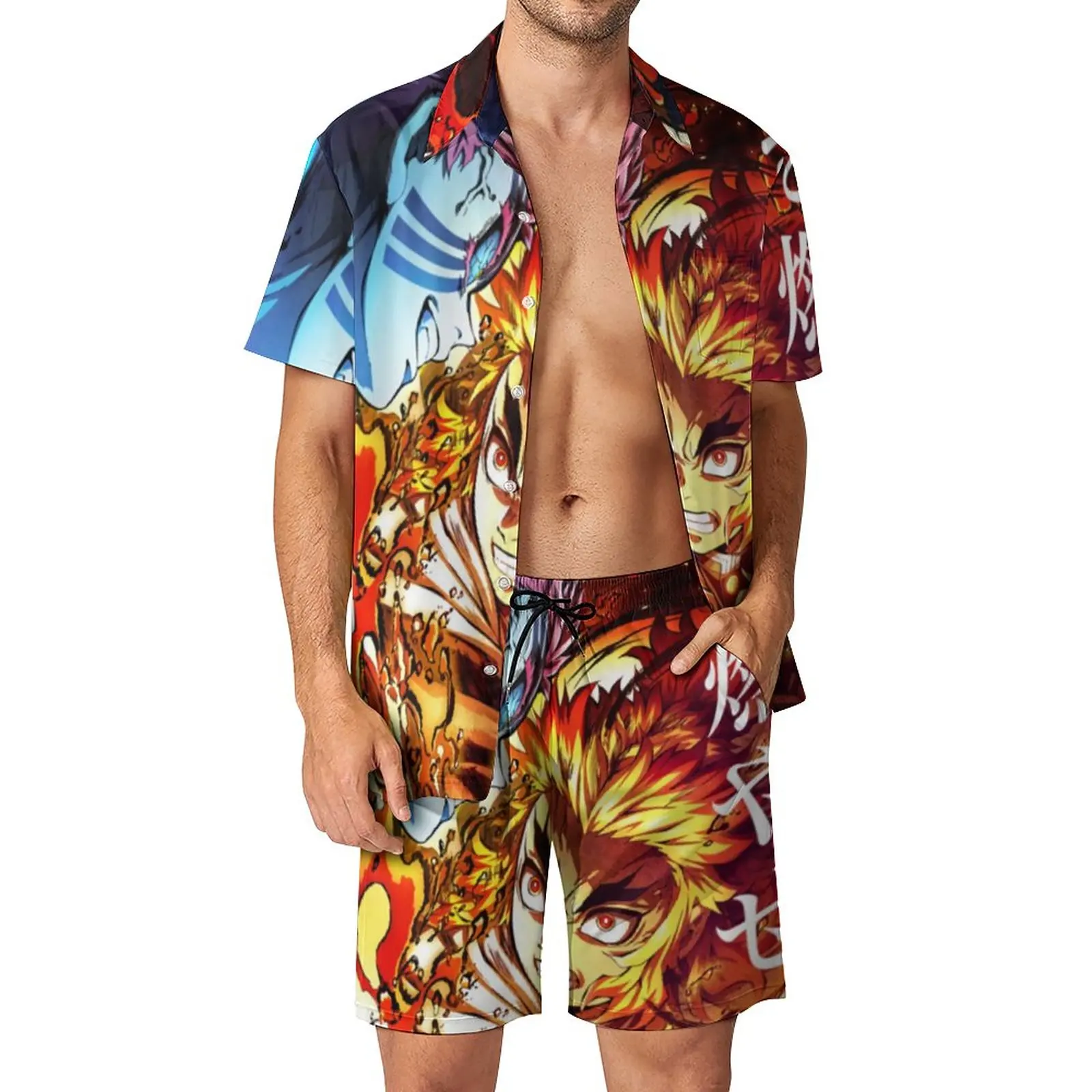 

Demon Slayer Men Sets Akaza Manga Japan Inosuke Rengoku Casual Shorts Summer Aesthetic Beach Shirt Set Design Oversize Suit Gift