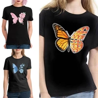 cute butterfly printing short sleeve t shirt summer tees women casual round neck pullover fashion commuter t shirt for women top