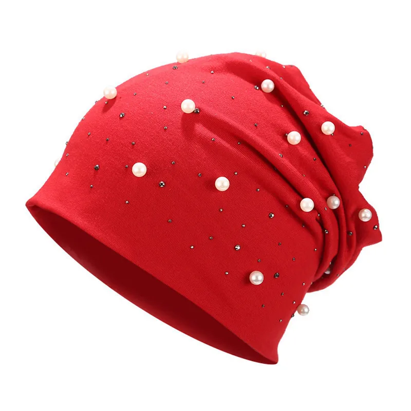 Мягкие хлопковые шапки-бини на осень и весну женские шапки с жемчугом для девочек