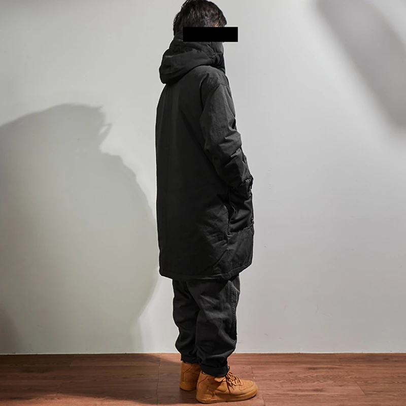 Leisure heavyweight fashion black down jacket men's mid-long winter thickened hooded warm coat