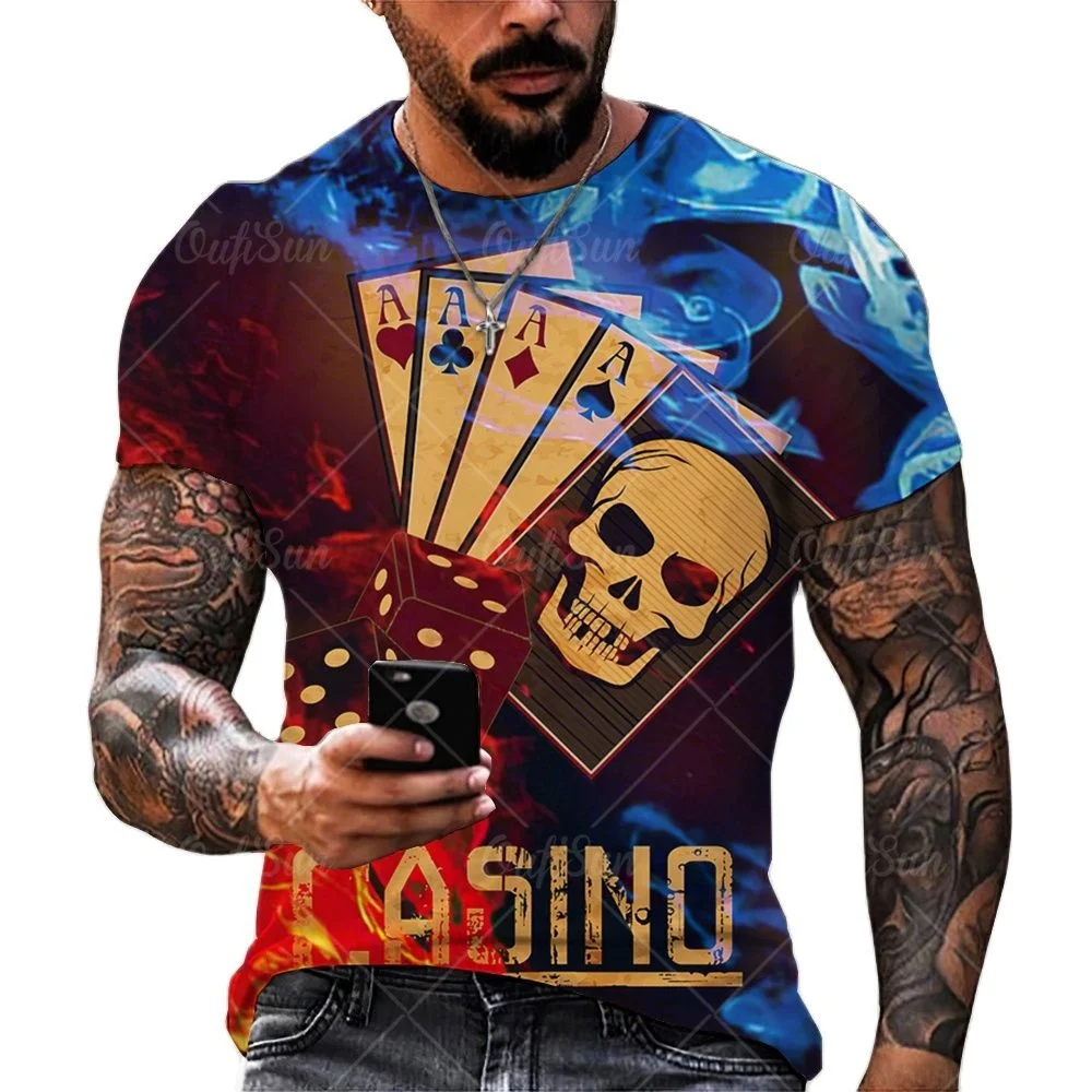

Skull poker, a men's shirt printed in 3d, will see the loose large size tea 6xl shirt with short sleeves and round necks.