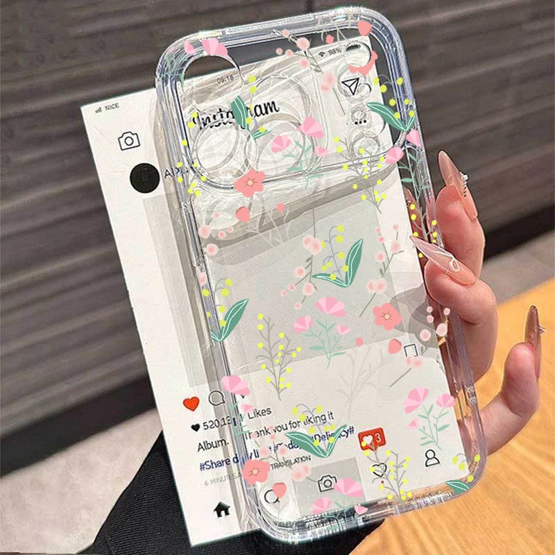 Фото Роскошный цветочный чехол Y2K для iPhone 17, 16 Pro Max, 11, 15, 12, 14 Plus, 13 Mini, 17 Air, 16E – Прозрачный противоударный чехол с цветочным узором №4