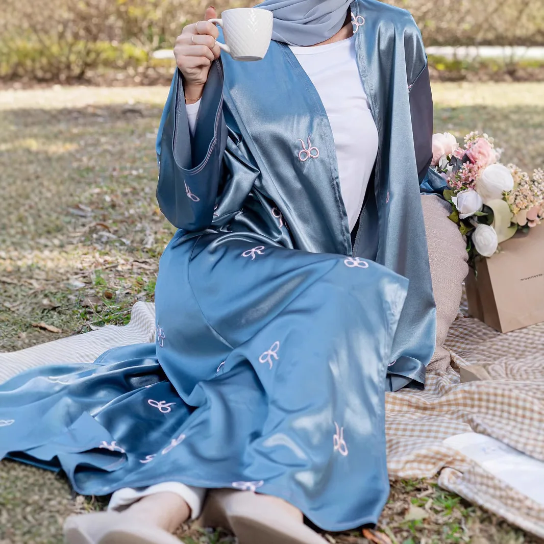 Рамадан бант вышивка кимоно Абая Дубай роскошное мусульманское платье открытые