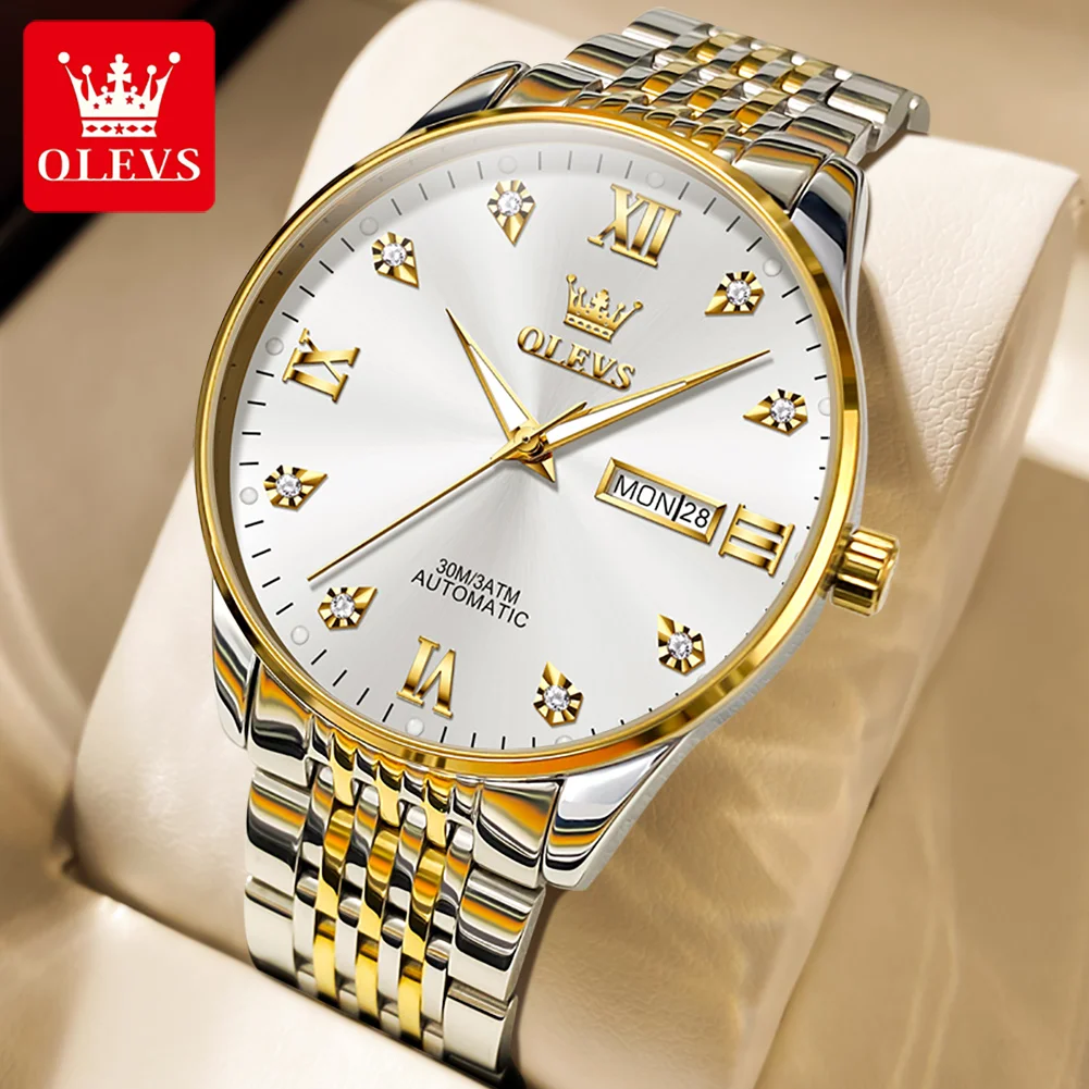 OLEVS New Men Mechanical Watches Stainless Steel Luxury Automatic Watch Waterproof Luminous Hands Wristwatches Relogio Masculino