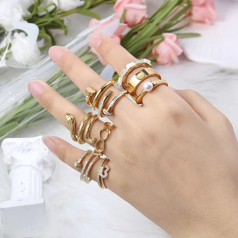 

2022 Fashion Rings For Women Reglable Stainless Steel Gold Ring Inoxydable Zircon Inlay Extravagant Jewelry Mariage Hot Sale