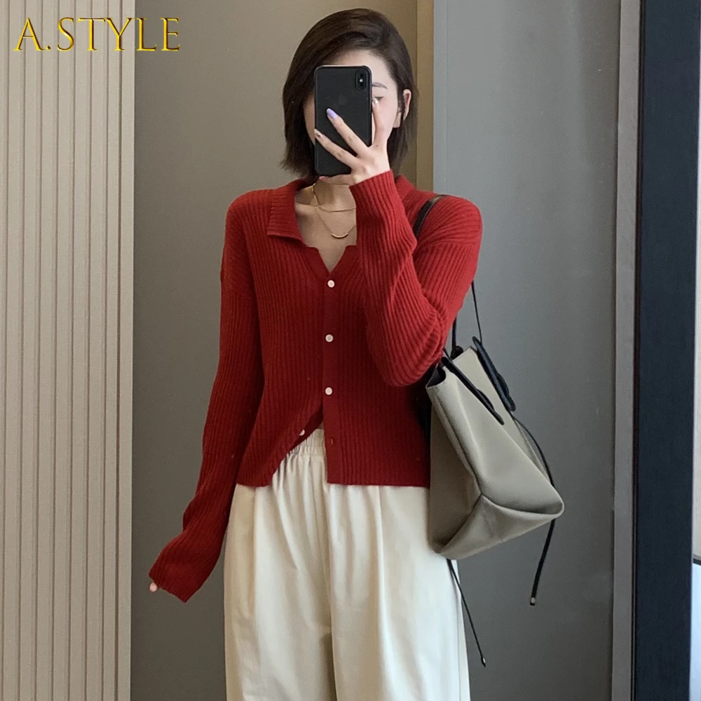 

A GIRLS Cardigan Women Turn-down Collar Solid Slim Leisure Elegant Knitting Sweater Cozy Female All-match Slouchy Students Ins
