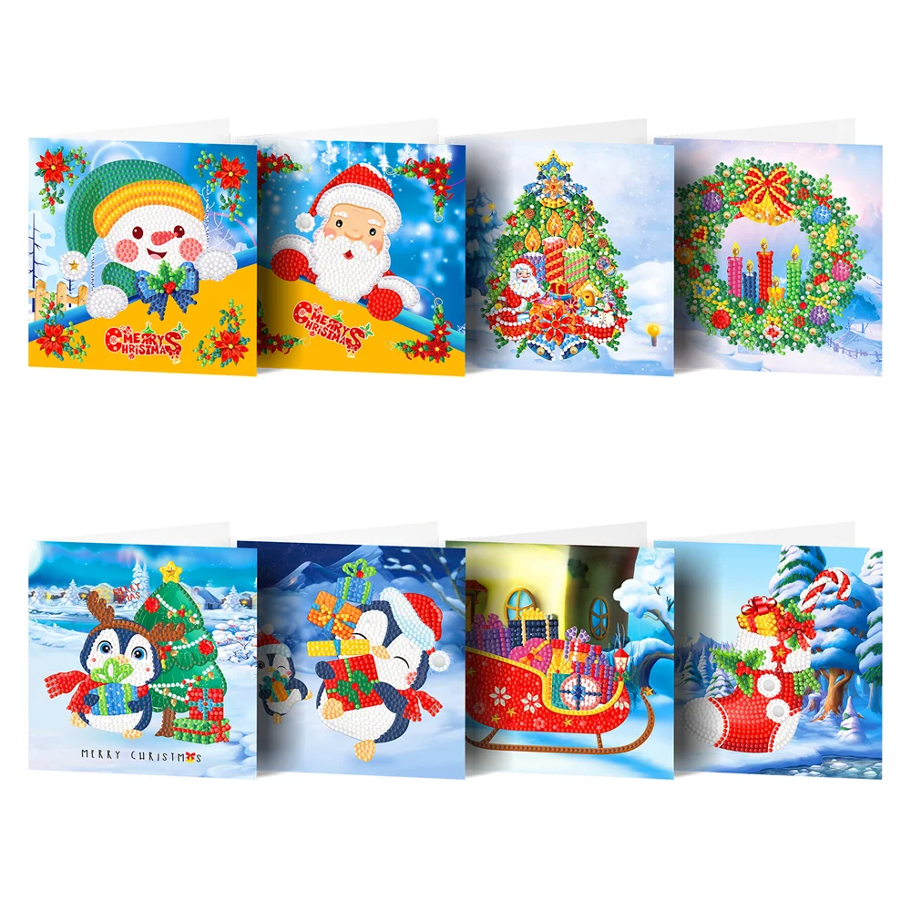 8 pcs set Handmade festival greeting postcard DIY Christmas cards gift for kids 5D diamond painting Greeting card