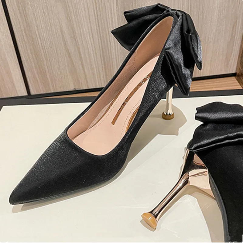 

Fashion OL 5cm Thin Heel 2022 New Pumps For Womans Party Shoes Bow Pointed-toe Woman Office High Heels Solid Female Dress Shoes