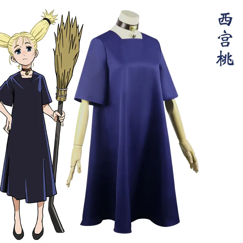 

Anime Jujutsu Kaisen Nishimiya Momo Cosplay Costume Adult Women Outfits Necklace Square Collar Dress Navy Blue Skirt