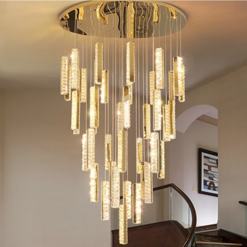 

2023 Modern Pendant Light Stairs Luxury Crystal Hanging Lamp Home Decor Lustres Lamparas Ceiling Chandelier Staircase Led Lamps