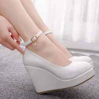 plus size solid women pumps shoes springautumn wedges high heels shallow platform heels party wedding female shoes mujer bombas