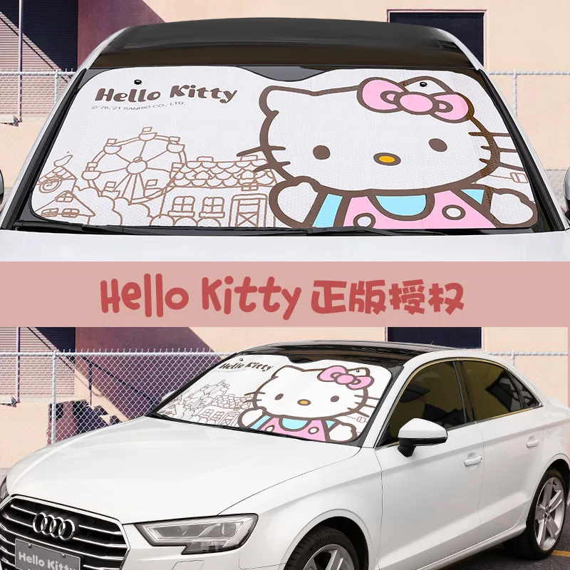 

Sanrioed Kawaii Anime Kt Cat Auto Rear Sun Shade Vehicle Shield Uv Protect Curtain Cartoon Car Accessories Sunshade Cover Gift