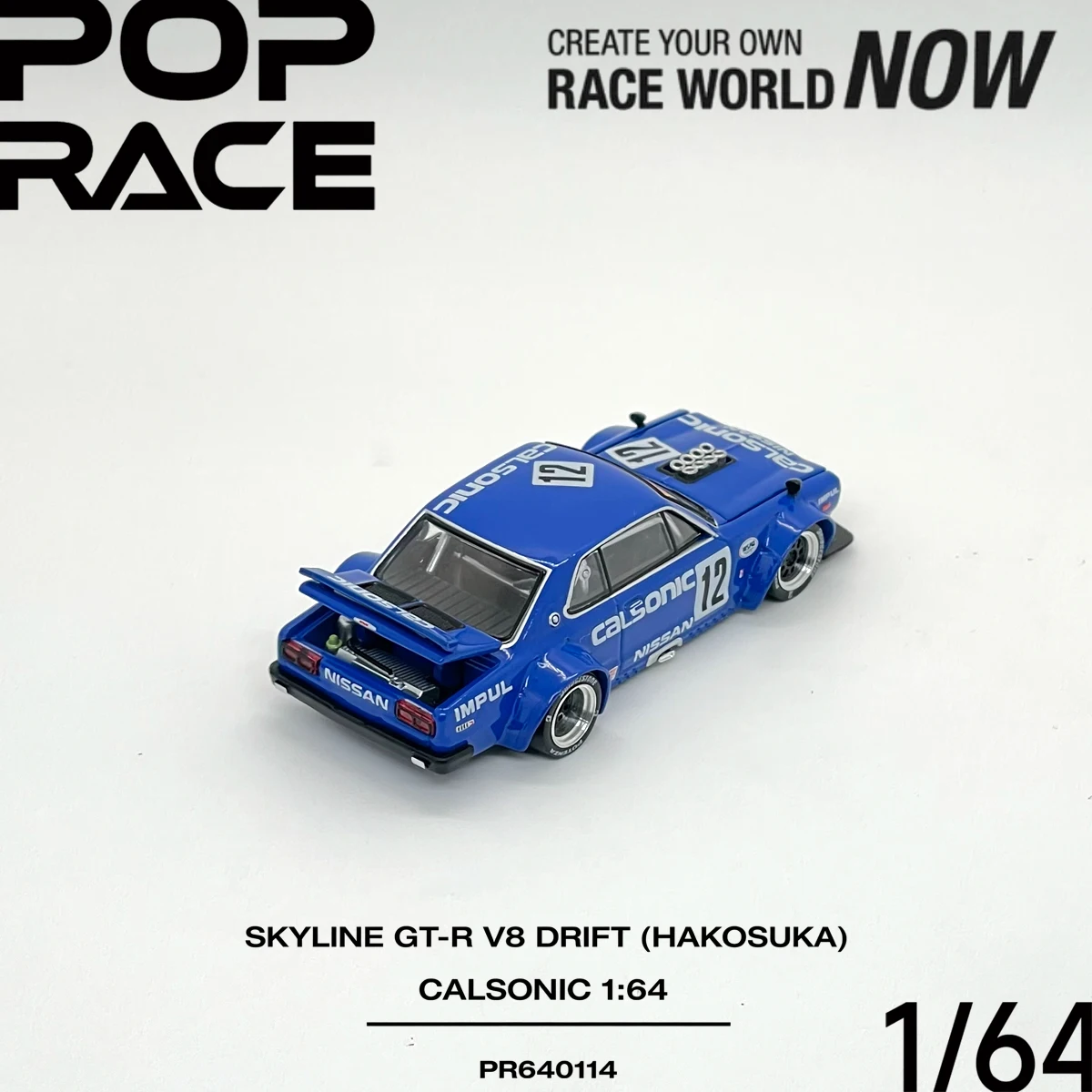 Фото В наличии JDM Pop Race PR640114 1:64 Skyline GT‑R V8 Drift Hakosuka Calsonic Widebody Open Parts Коллекционная модель автомобиля из сплава №4
