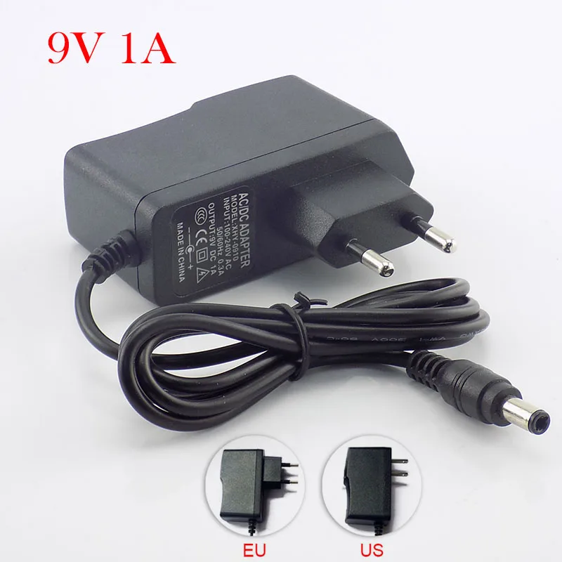 

9V 1A Power Adapter AC 100V-240V to DC 1000 ma 1 M Cable Power supply EU US Adapter Converter Adapter 5.5x2.5mm Switch Power