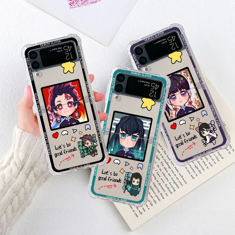 

AirBag Case For Samsung Galaxy Z Flip 4 3 Z Flip4 Flip3 ZFlip4 ZFlip3 zFlip4 Flip3 Clear Fundas Shell Cartoon Cute Demon Slayer