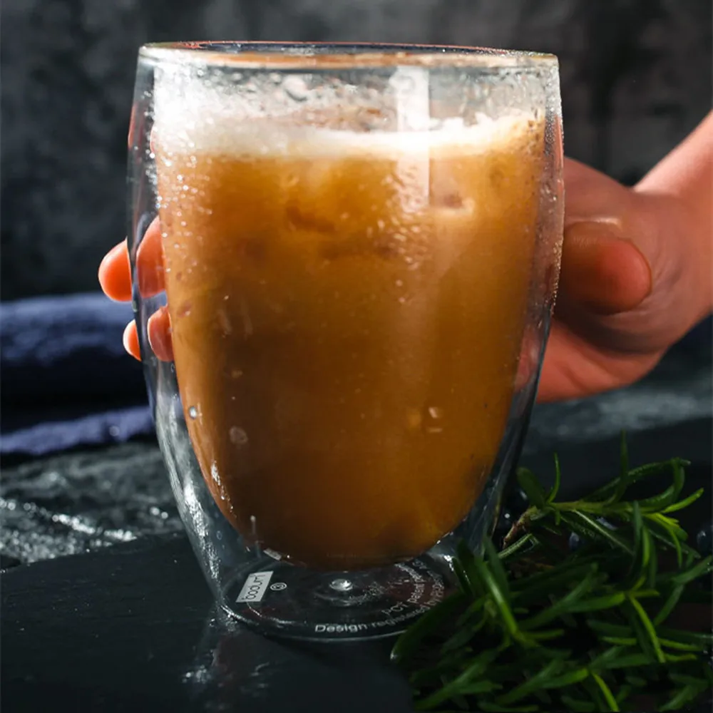 

1PC Whiskey Wine Beer Glass Anti-Scald Teacup Dessert Container Flat Cup Microwave and Dishwasher Safe Creativity Drinkware