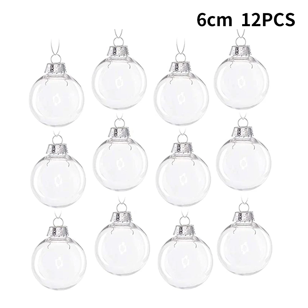 

Transparent Christmas Tree Ornament 12Pcs Clear Plastic Balls with Silver Cap Top Iridescent Glass Baubles Balls