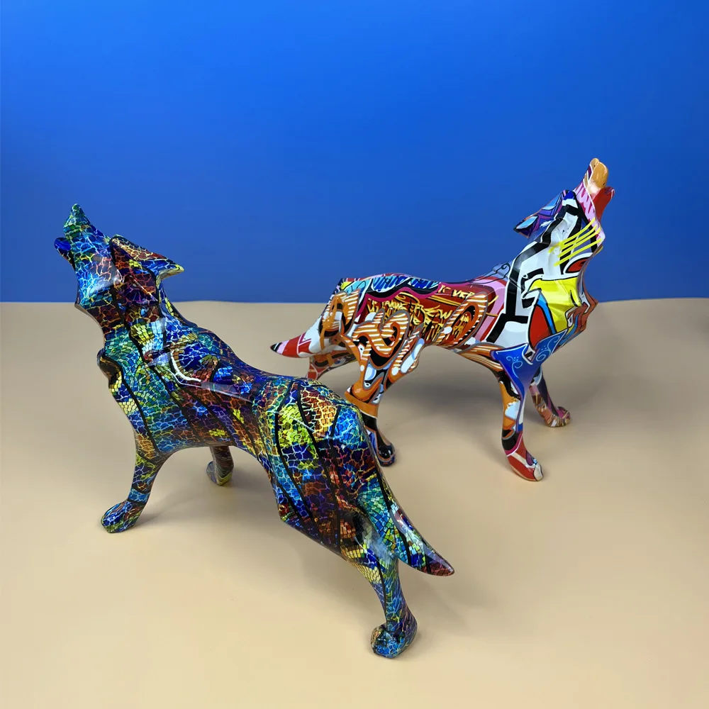 

1pcs New creative resin crafts animal geometric wolf ornaments home living room office desk decoration ornaments