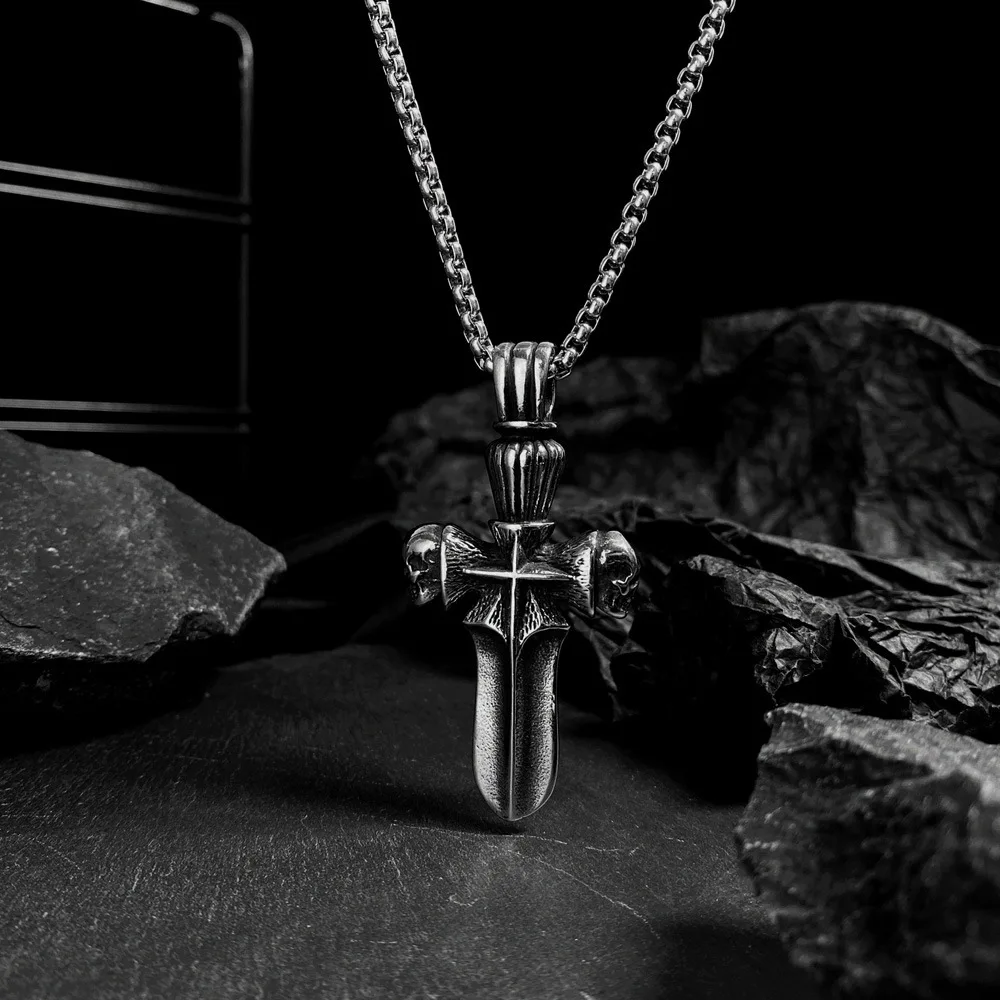 

New Hip Hop Fashion Titanium Steel Necklace Stainless Steel Pendant for Women Men Cross Skull Pendant Gift