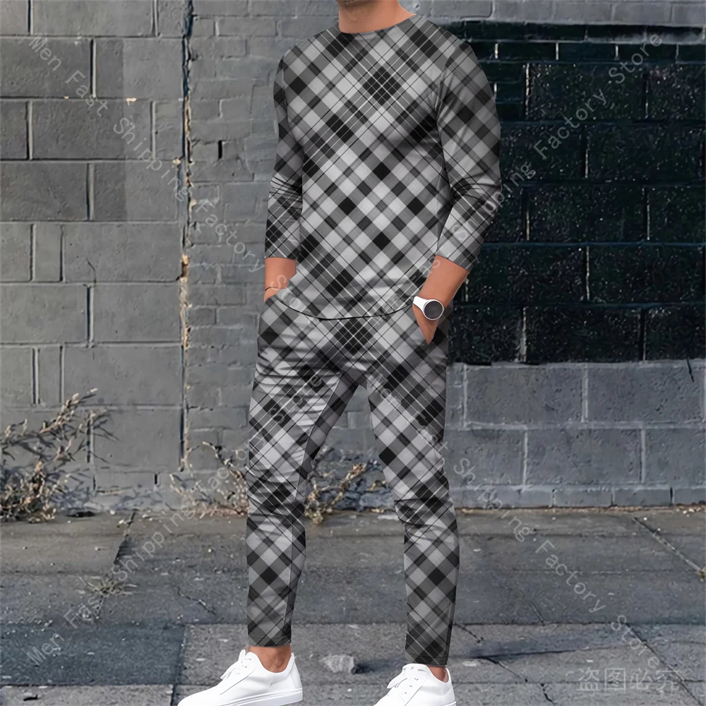 Men's Clothing Long Sleeve T Shirt Sweatpants 2 Piece Sets O Neck Men Tracksuits Casual Sweatshirt pants Suits Casual Sportswear