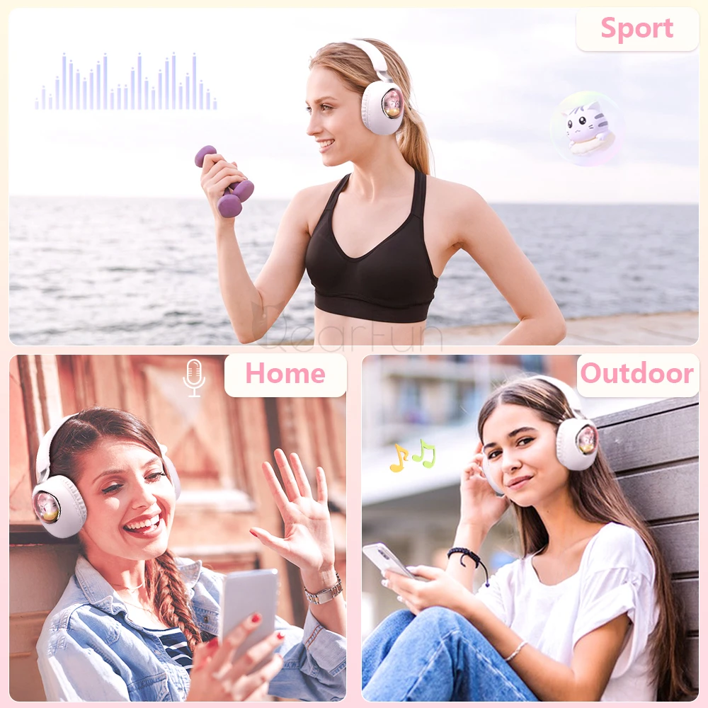 Беспроводные наушники с ушками RGB Bluetooth и микрофоном Портативные стереонаушники